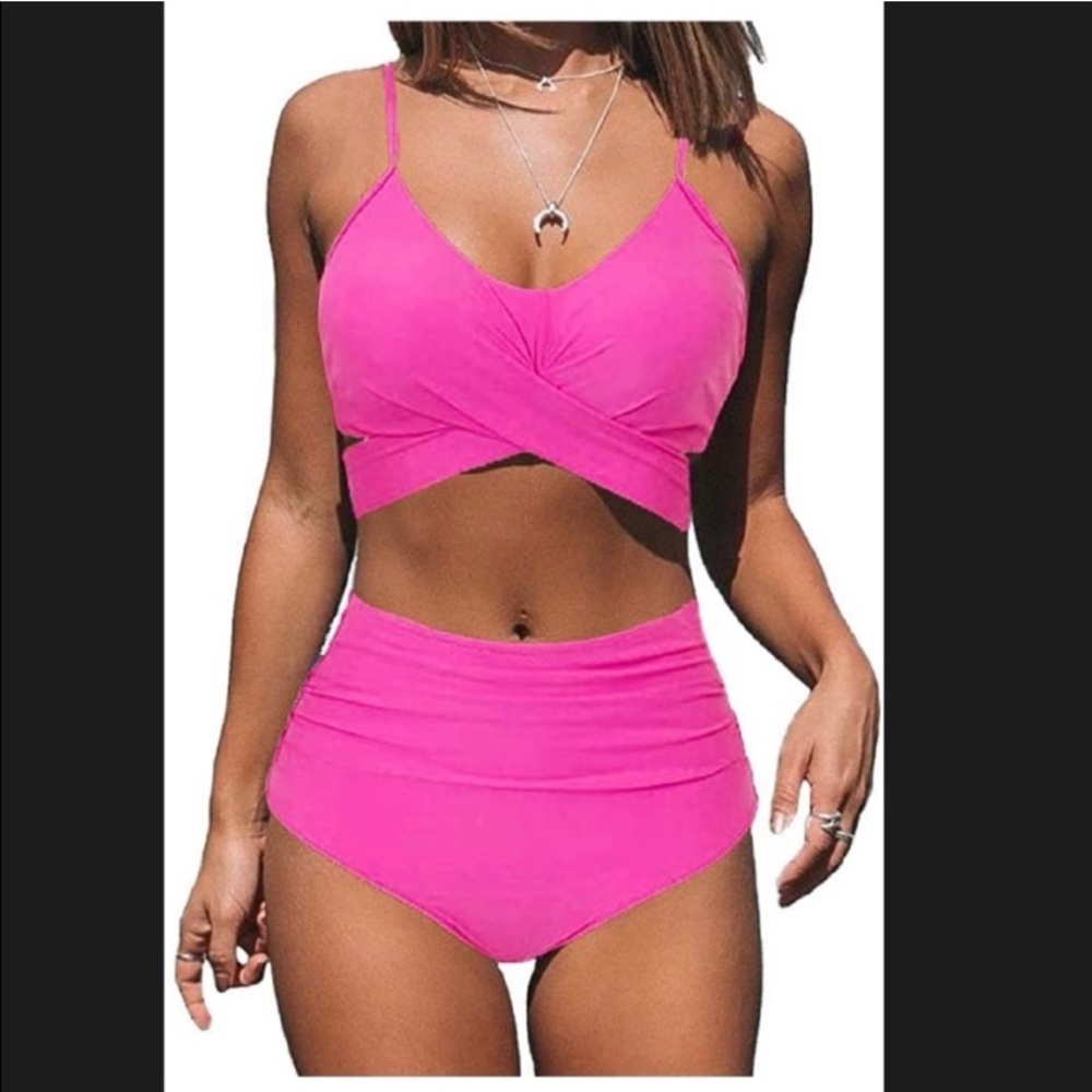 💖 Pink Crisscross High-waisted Bikini